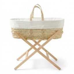 Clair de Lune Scandi Palm Moses Basket with Natural Folding Stand 74 x 30 cm (White)