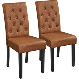Yaheetech Dining Room Chairs Set of 2 High Back PU Leather, Retro Brown