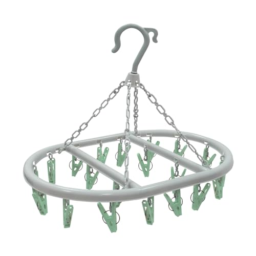 JVL Oval Sock Dryer with 20 Pegs ??? Hanging Laundry Drying Rack ??? Light Grey Frame with Green Clips ??? Indoor & Outdoor Airer