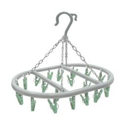 JVL Oval Sock Dryer with 20 Pegs ??? Hanging Laundry Drying Rack ??? Light Grey Frame with Green Clips ??? Indoor & Outdoor Airer