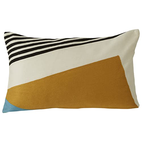 Premier Housewares Diagonal Design Cushion, Unique Textile Yellow Cushions, Sofa Cushions, Embroidered Pattern, Textured Accent Piece, Vibrant Colors, W51 x D31 x H5cm