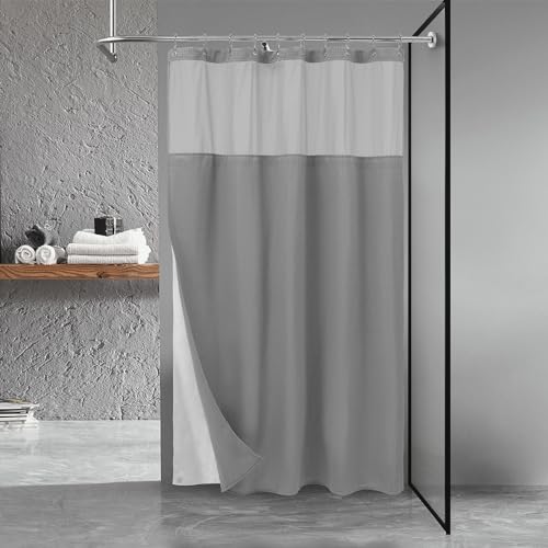 "Stall Waffle Shower Curtain with Snap-in Fabric Liner & Hooks Set - 54"" x 78"" Shower Stall Size, Hotel Style & Mesh Top Window, Machine Washable - 54x78, Gray"