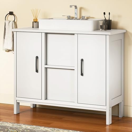 YITAHOME 70cm Under Sink Bathroom storage, Floorstanding Bathroom Cabinet with 2 Doors, Bathroom Vanity with Shelf, Sink Storage Cupboard for Baths, Apartment, Rental Units, White