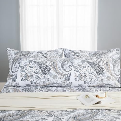 "Cozaline Body Pillowcase 100% Cotton Pillow Cases, 1-Piece Grey Paisely Boho Pillow Covers, Soft Breathable Natural Pillow Case with Envelope Closure (Body, 20""x54"")"