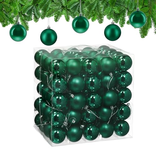 Relaxdays Christmas Baubles, Set of 100, Festive Tree Ornaments, D: 6 cm, Holiday Decorations, Shiny & Matte, Dark Green