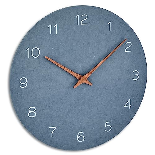 TFA Dostmann Analogue Wall Clock 60.3054.06 with Wooden Hands Quartz Clock with Long Battery Life Pigeon Blue MDF Wood Fibre, (L) 297 x (W) 45 x (H) 297 mm