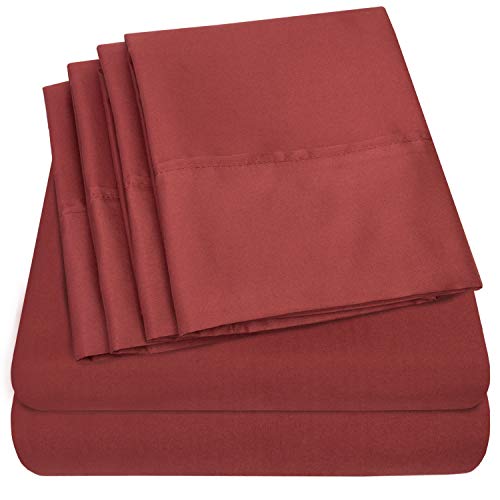 Cal King Size Bed Sheets - 6 Piece 1500 Supreme Collection Fine Brushed Microfiber Deep Pocket California King Sheet Set Bedding - 2 Extra Pillow Cases, Great Value, California King, Burgundy