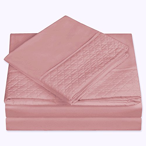 Elegant Comfort Luxury Best, Soft Coziest 4-Piece Bed Sheet Set! 1500 Premier Hotel Quality - Quilted Design on Flat Sheet and Pillowcases - Wrinkle Free, 100%, Full, Dusty Rose