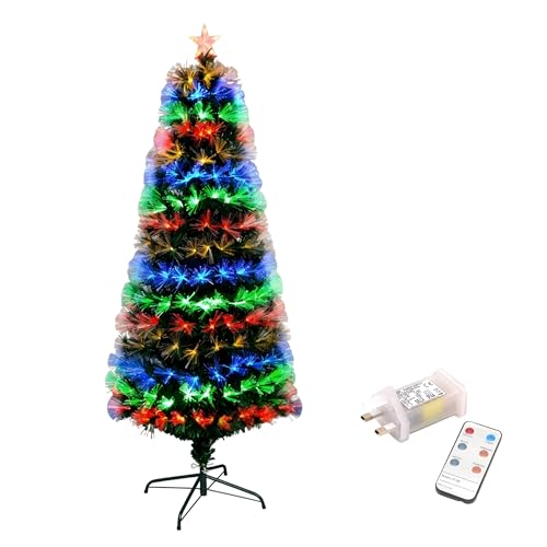 4Ft/120cm Fibre Optic Pre-Lit Christmas Tree with Remote Control - Multicolour LED, 8 Modes, Timer, Adjustable Brightness, Metal Stand, Easy Assembly Xmas Decoration for Home or Office