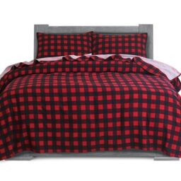 Elegant Comfort Soft 4-Piece 100% Turkish Cotton Flannel Sheet Set - Premium Quality, Deep Pocket Fitted Sheet, Ultra Soft, Cozy Warm and Anti-Pill Flannel Sheets - Cali King, Buffalo Check Burgundy