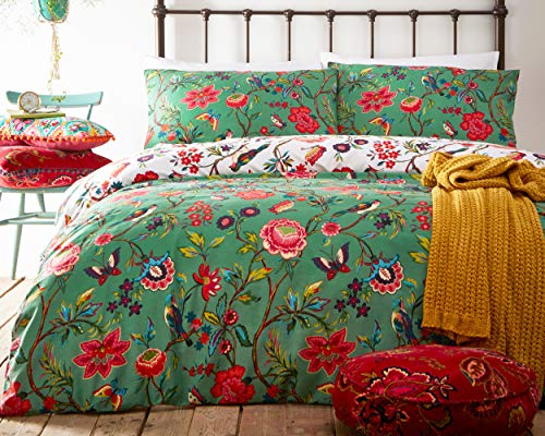 furn. Pomelo Tropical Floral Duvet Cover Set – Reversible Bedding (Verdi – Double)