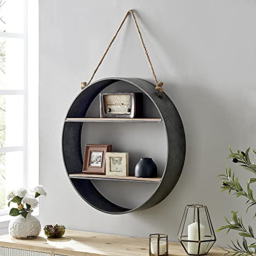 FirsTime & Co. Dark Silver Coastline Rope Wall Shelf, Wall Mounted Floating Shelf for Bedroom, Kitchen, Living Room, Bathroom, Home Office, Metal, 23.75 x 6 x 35 inches