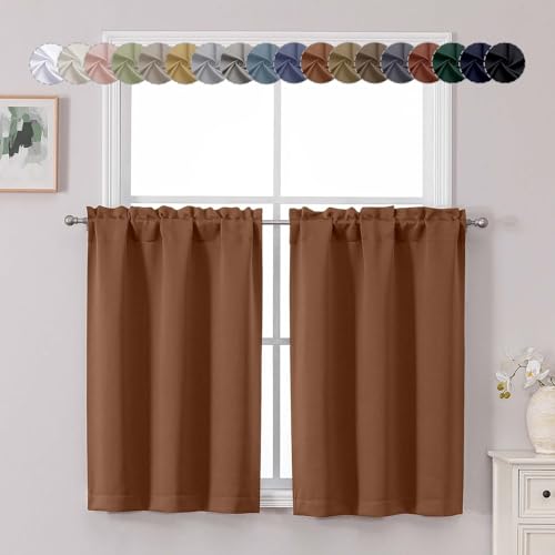"Chyhomenyc Sun Baked Short Blackout Curtains 36 Inch Length, Small Kitchen Curtain Rod Pocket Half Window Curtains for Bathroom Basement Cabinet Camper RV Bunk, 2 Panels, Each 30"" Wx36 L"