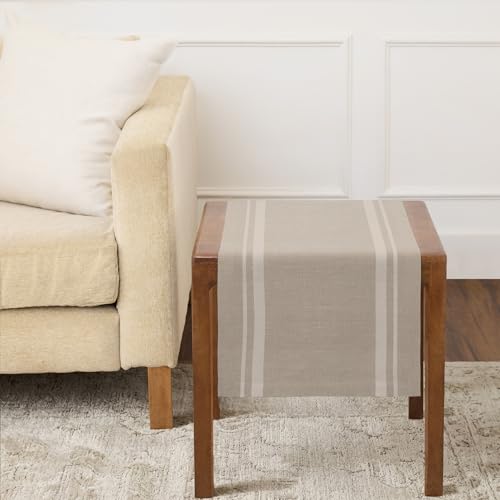 Solino Home Linen Table Runner 14 x 36 Inches ??? 100% Pure Linen White and Natural Table Runner for Thanksgiving, Christmas, Holiday, Winter ??? French Stripe, Handcrafted and Machine Washable