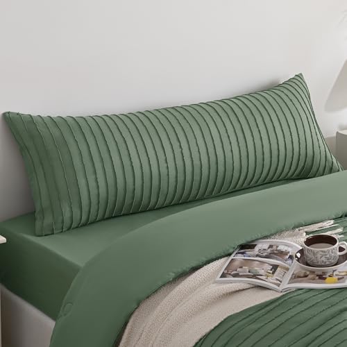 "JELLYMONI Green Striped Tufted Pillowcases Body Size 20"" x54"" - Soft Comfortable,Less Likely to Attract Pet Hair,Oeko-Tex Certified,Tufted Striped Design,Envelope Closure,1 Pieces"