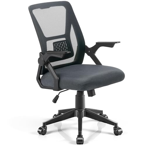VECELO Office Chair Ergonomic Desk Chair, Executive Swivel Computer Padded Seat Cushion with 90° Flip-up Armrest, Lumbar Support, Mid-Back Mesh, Height Adjustable for Home Work Students Study