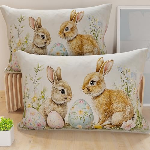 PETTI Artigiani Italiani - Set of 2 Easter Cushion Covers 40x80 cm in Microfibre, Easter Decorative Cushions for Bedroom, Sofa and Living Room, 2 Decorative Pillow Covers, 100% Made in Italy
