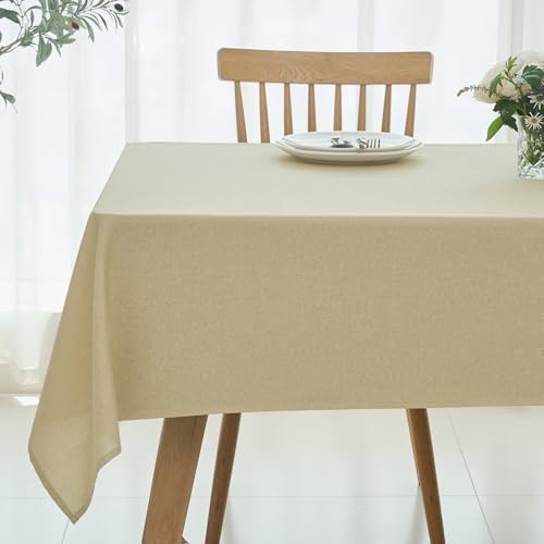 maxmill Rectangle Linen Textured Tablecloth Waterproof Spillproof Wrinkle Free Washable Fabric Table Cloth Kitchen Dining Tabletop Decoration Table Cover for Holiday Dinner Party, 52 x 70 Inch, Beige