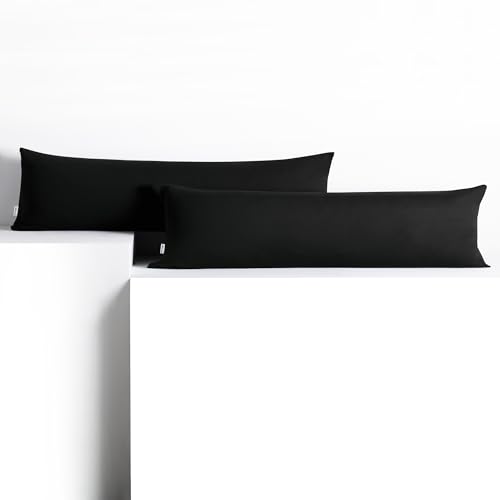 DecoKing 2 Pillowcases 20 x 145 cm Jersey 100% Combed Cotton Zip Black Amber