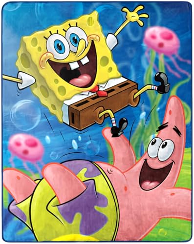 "Nickelodeon SpongeBob SquarePants Silky Soft Throw Blanket, 40""W x 50""L, 100% Polyester, Yellow, Cartoon Pattern"