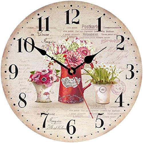 TAHEAT 8 Inch Plants Flowers Wall Clock, Small Vintage Shabby Chic Kitchen Clocks Unusual, Rustic Retro Wall Clocks for Living Room Bedroom Bathroom Office