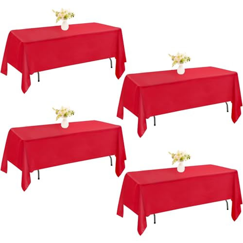 JALANCY 4 Pack Rectangle Tablecloth 60x102 Inch Red Table Cloth for 6 Foot Rectangle Tables Washable Polyester Table Cover for Wedding Dining Table Buffet Parties Banquet Decoration???Red???
