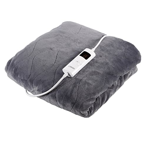 Carmen Core Fleece Luxury Electric Heated Throw and Over Blanket with 9 Heat Settings, Adjustable Timer and 230gsm Flannel Fleece Material, 160 x 130cm, Grey, C81148