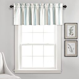 "Lush Decor Farmhouse Stripe Yarn Dyed Recycled Cotton Window Curtain Valance, 18"" L x 52"" W, Blue - Classic Modern Rustic Charm - Eco Friendly Cotton Fabric"