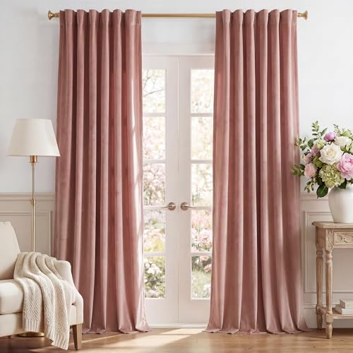 StangH Pink Curtains for Girls Bedroom, Soft Smooth Velvet Room Darkening Window Drapes 84 inches Back Tab Privacy Home Decor for Kids, Dusty Pink, W52 x L84, 2 Panels