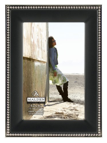 Malden International Designs Classic Black Metal With Silver Beads 2-Tone Picture Frame, 4x6, Black