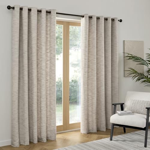 Curtina Talon Eyelet Curtains 66 x 90 Inch (168 x 229cm) – Grey Textured Jacquard Weave Curtains, Light Filtering Recycled Polyester for Living Room