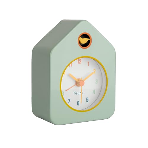 Fisura - Mini Travel Alarm Clock, Silent Non-Ticking Analog, Compact Bedside Clock, Portable, 3.8 x 2.9 x 1.8 in, Battery Not Included, Small Green House