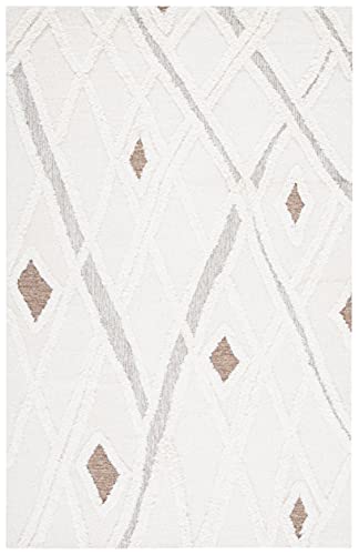 SAFAVIEH Boho Rug for Living Room, Dining Room, Bedroom - Casablanca Collection, Short Pile, in Ivory and Brown, 61 X 91 cm