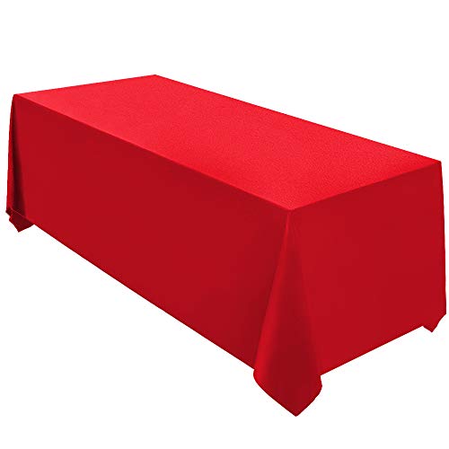 Surmente 90x132 Inch Red Tablecloth for 6-8 Foot Rectangle Tables - Dining Table Cover Protector, Wrinkle Free, Washable Polyester Fabric, 6ft Table Cloth for Wedding, Banquet, Restaurant