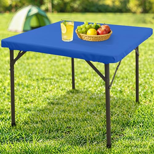 "homing Square Table Cloth Cover, Waterproof Polyester Elastic Fitted Tablecloth, Washable Table Protector for Picnic, Camping, Outdoor, 4th of July (Blue, 34"" x 34"")"