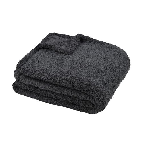 STOF - Blanket - Size 180 x 220 cm - 100% Polyester - Anthracite - Montreal Model - Blanket - Soft Warm Fluffy Plain