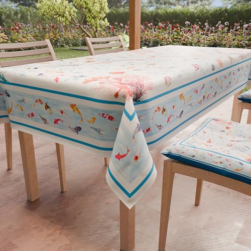 PETTI Artigiani Italiani - Stain Resistant Tablecloth Rectangular 140x450 cm 24 Seats, Wipe Clean Microfibre Kitchen Table Cover, Sea Life Design Seabed, 100% Made in Italy