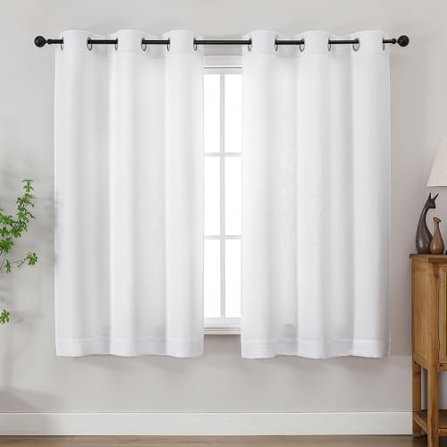 Chyhomenyc White Curtains 54 Inch Length 2 Panels for Living Room, Light Filtering Faux Linen Textured Solid Window Curtains, Thick Modern Soft Grommet Drapes for Bedroom, 40Wx54L, 2PCS