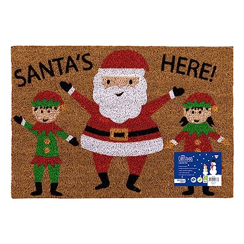 JVL Festive Christmas Latex Backed Coir Doormat, 40x58cm, Santas Here