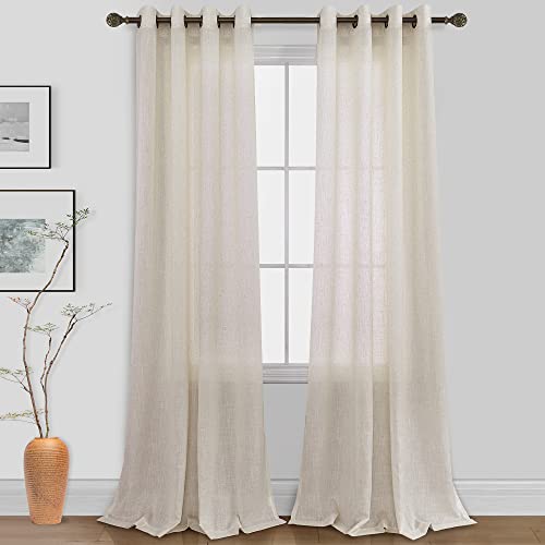 KOUFALL 120 Inch Length Beige Extra Long Curtains for Bedroom 2 Panels,Bronze Grommet Linen Blend Sheer 10 ft Tall Curtains for High Ceiling Living Room, Tan Sand