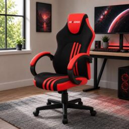 RayGar RG-EDGE Gaming Style Office Computer Chair, High Back Ergonomic Swivel Desk Chair with Padded Armrests, Height Adjustable, 360 Degree Swivel, Breathable Fabric with PU Leather Accents (Red)