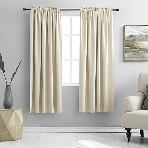 "DONREN Blackout Curtains for Bedroom, Thermal Insulated, Drawstring, for Living Room, Set of 2, 52""x 63"" (W x L), Cream Beige/Ivory Beige"