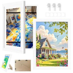 Woobroo 2 Pack Kids Art Frames Children's A4 Picture Frames - Front Opening Artwork Display Frame for Drawings, Wall Mountable Storage (White)