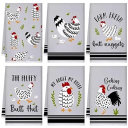 Boyiee Set of 6 Farm Chickens Kitchen Towels Farmhouse Absorbent Dish Tea Towels Rustic Country Rooster 24 x 16 Inches Gifts Chickens Hand Washcloth Gifts for Kitchen Bathroom Decorations