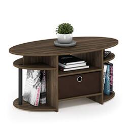 Furinno JAYA Oval Side Table with Storage Bin, Columbia Walnut