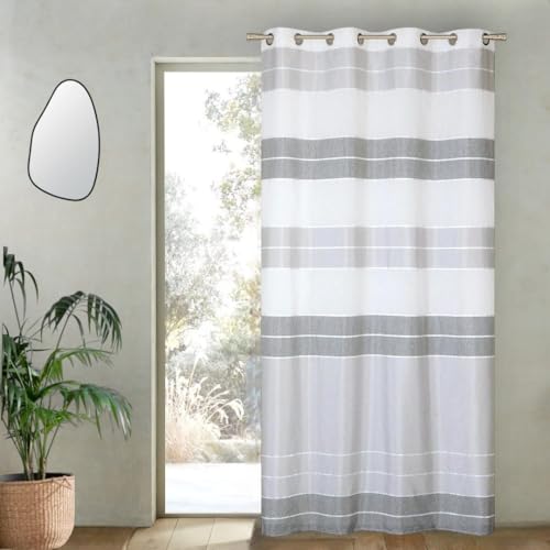 Atout Ciel Striped Net Curtain with Eyelets 140 x 240 cm Ready to Hang White/Grey