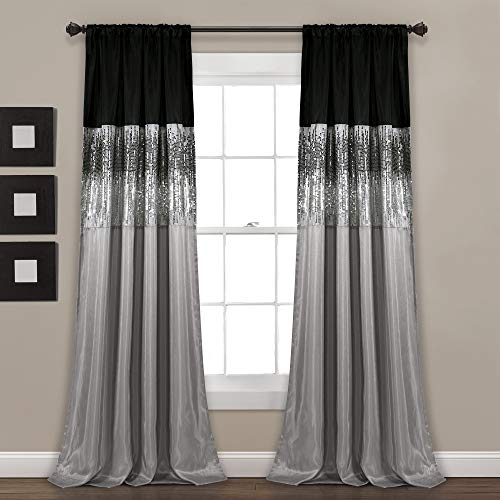 "Lush Decor Night Sky Window Curtain Single Panel, Faux Silk Polyester, Silver and Black, 42"" W x 84"" L (Pack of 1)"
