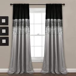 "Lush Decor Night Sky Window Curtain Single Panel, Faux Silk Polyester, Silver and Black, 42"" W x 84"" L (Pack of 1)"