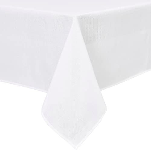 Hiasan Faux Linen Rectangle Tablecloth - Wrinkle and Stain Resistant Washable Table Cloth for Kitchen Dining Room Holiday Table Cover for Party Dinner, White, 70 x 108 Inch