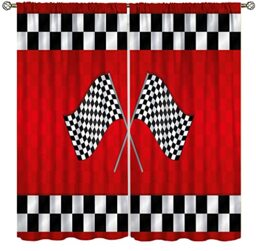 YCness Racing Car Kids Curtains, Boys Construction Vehicles Window Treatments for Boys Bedroom,Red Racing Flag Drapes 2 Panel Sets,42x45 Inch